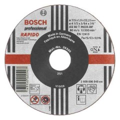 Абразивный отрезной диск по металлу прямой по нержавеющей стали	BOSCH	115х1,0х22 мм (2.608.600.545) Bosch -18