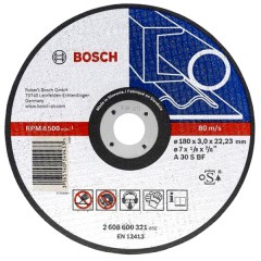 Абразивный отрезной диск по металлу прямой	BOSCH	180х3,0х22 мм (2.608.600.321) Bosch -18